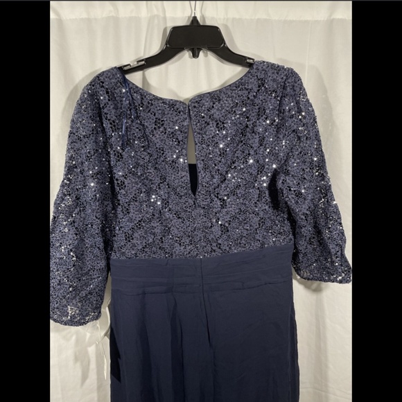 NWD Kay Unger Sequin Lace & Silk Chiffon Gown Navy‎ - Picture 10 of 12